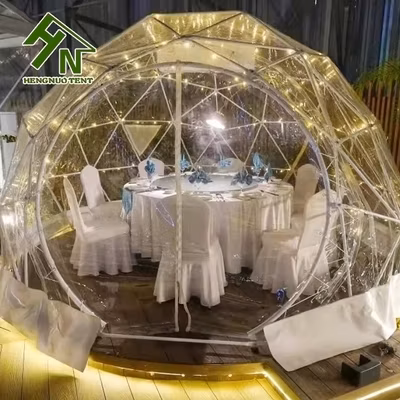 2022 Популярный стиль Ins Clear Igloo Festival Атмосфера Купольный дом Рождество День рождения Семейная вечеринка Юбилей Празднование Прозрачная купольная палатка со светодиодной подсветкой